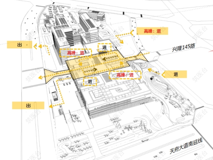 车辆进出:高峰时段，六进两出,平常时段，三进四出.


