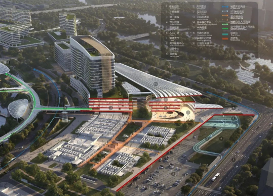方案建立复合式多级车行交通系统，打造慢行系统与公共交通共荣的城市典范。