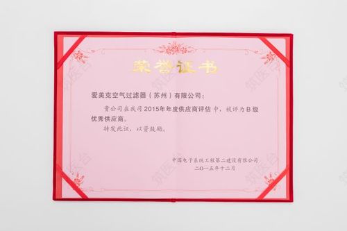 B级优秀供应商证书