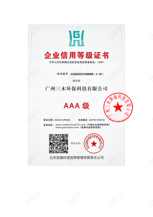 AAA级企业信用等级证书