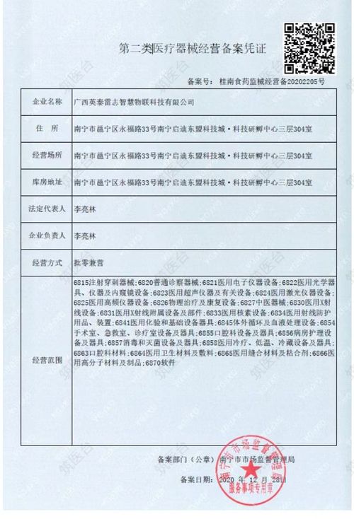 第二类医疗器械经营备案凭证