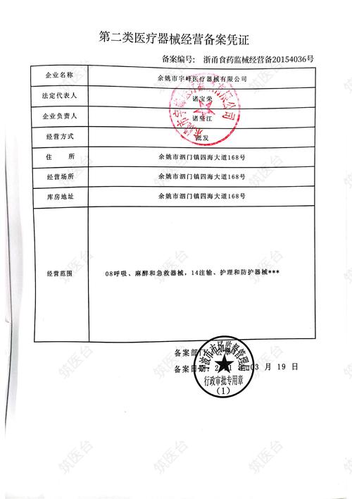 医疗器械经营备案凭证