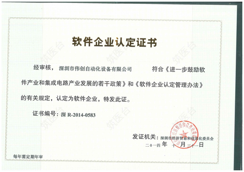 软件企业认定证书