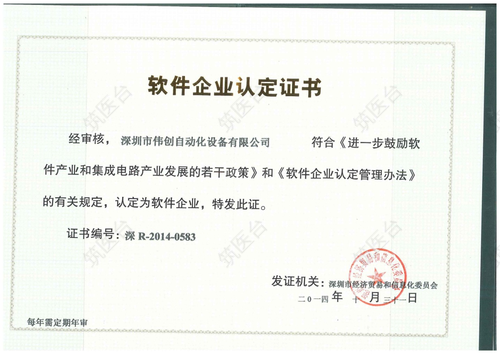 软件企业认定证书